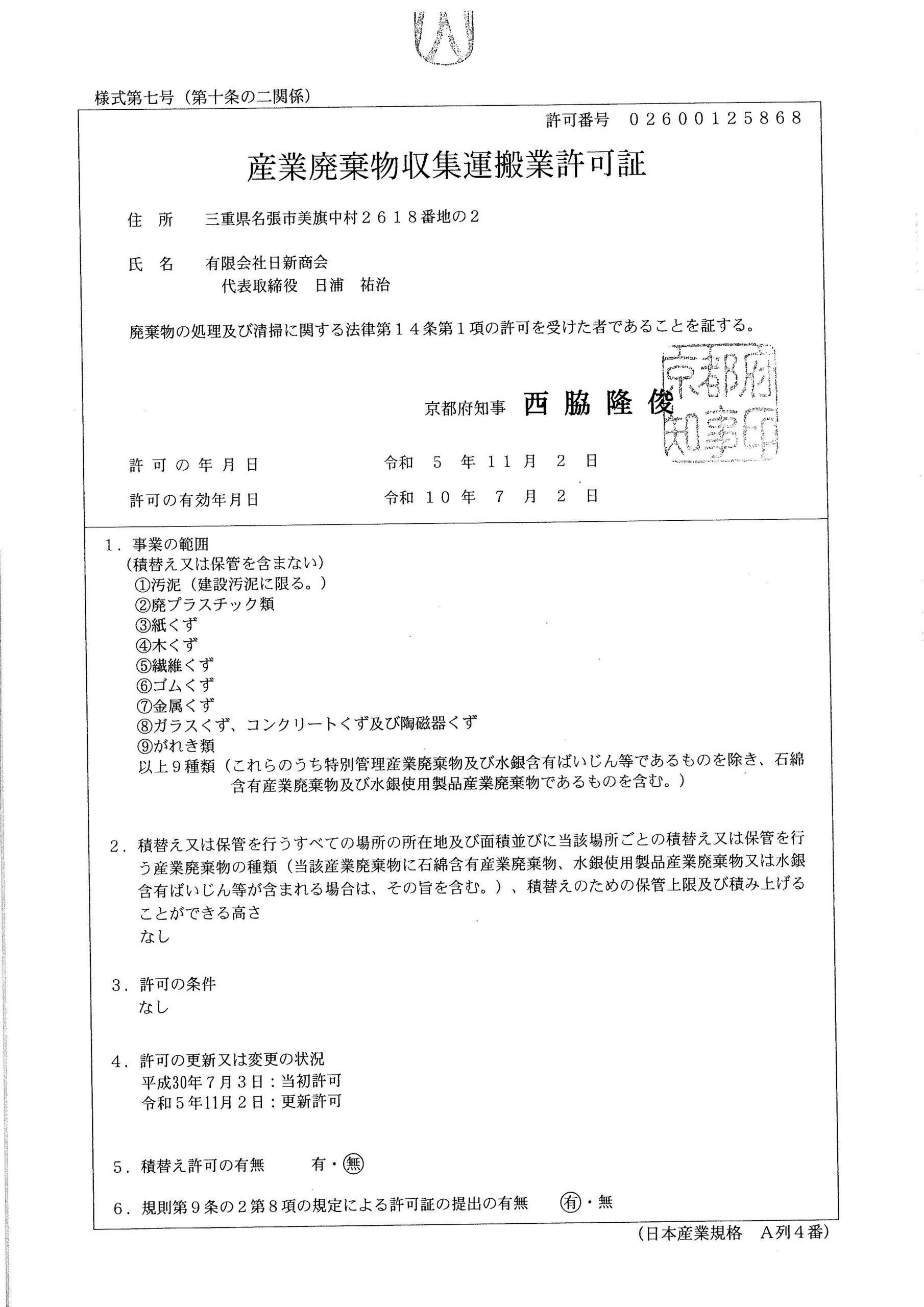 許可証京都府